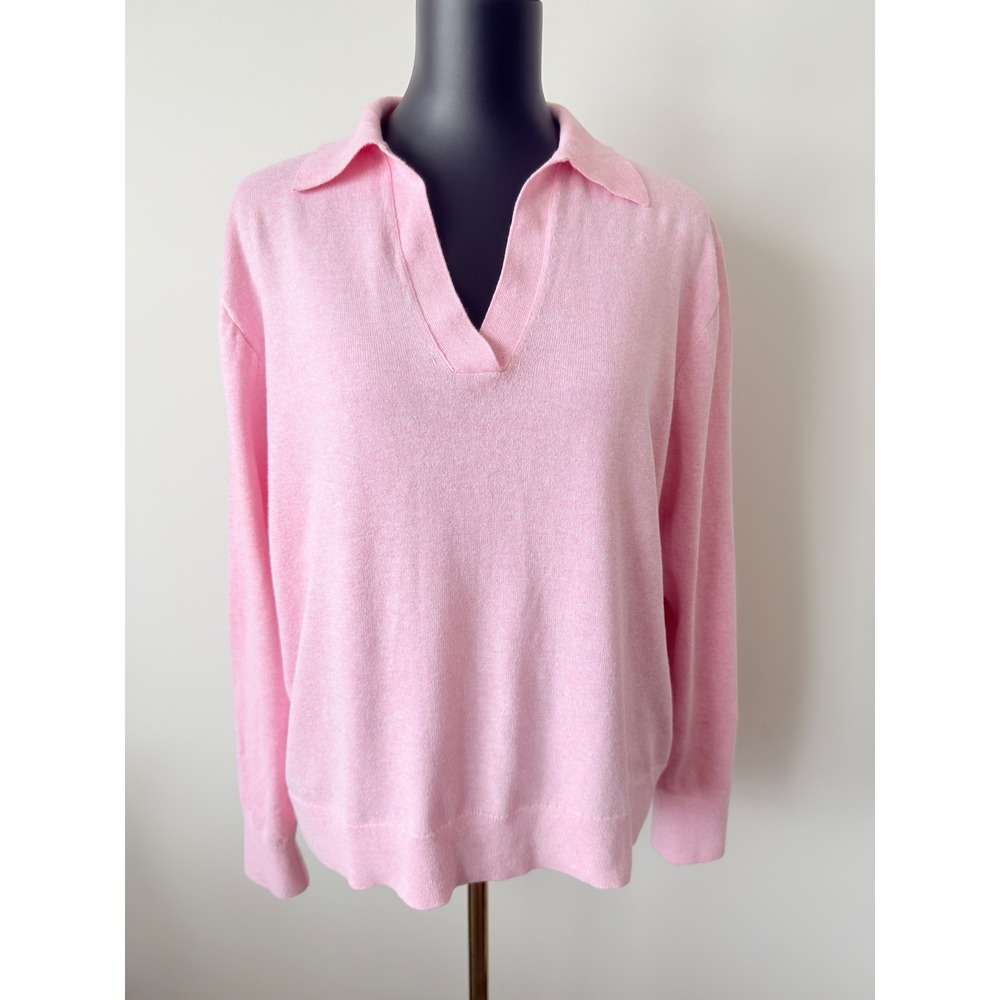 J.Crew Womens Pink Long Sleeve V-Neck Polo Sweater Size Large